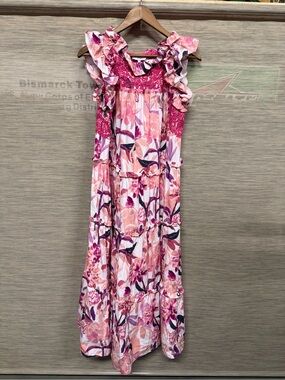 Mi Golondrina Alicia Pink Cream Floral Maxi Dress Women’s S